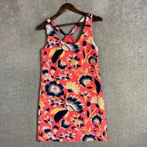J Crew Shift Dress Size 0 Hibiscus Floral Sleeveless Twist Back Silk Mini Summer